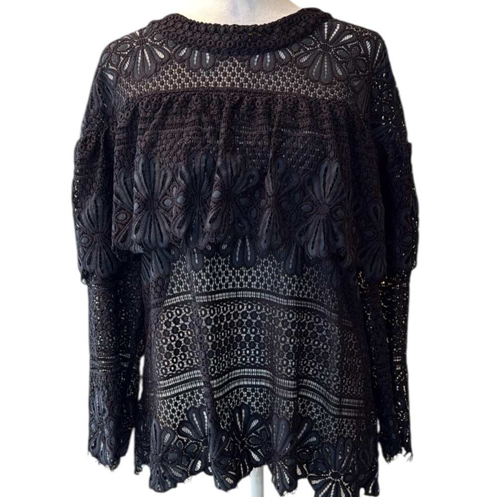 Rebecca Elliot Lace Sheer Floral‎ Navy Top 3/4 Sleeve Size Large